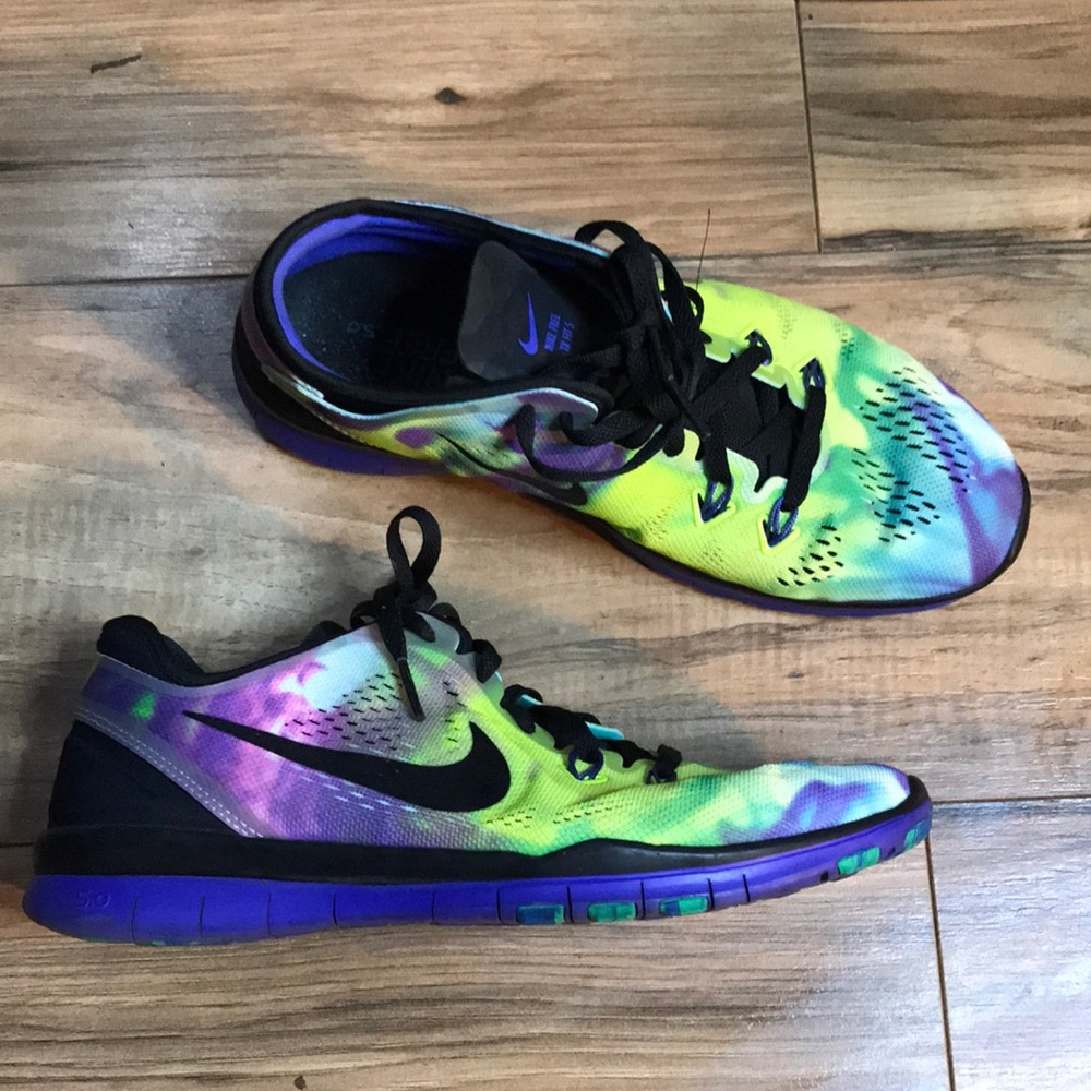 Nike free TR fit 5 VT3 tie dye yellow purple blue black sneakers